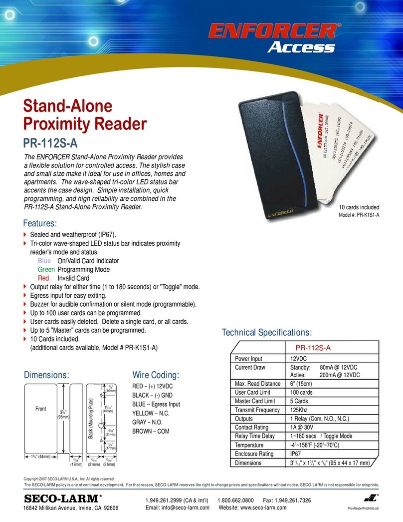 SECO-LARM ENFORCER Stand-Alone Proximity Reader... Specification sheet SECO-LARM ENFORCER Stand-Alone Proximity Reader... Specification sheet