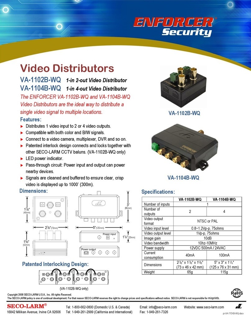 SECO-LARM Video Distributors VA-1102B-WQ Specification sheet