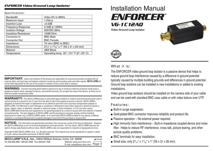 SECO-LARM ENFORCER Video Ground Loop Isolator... User manual