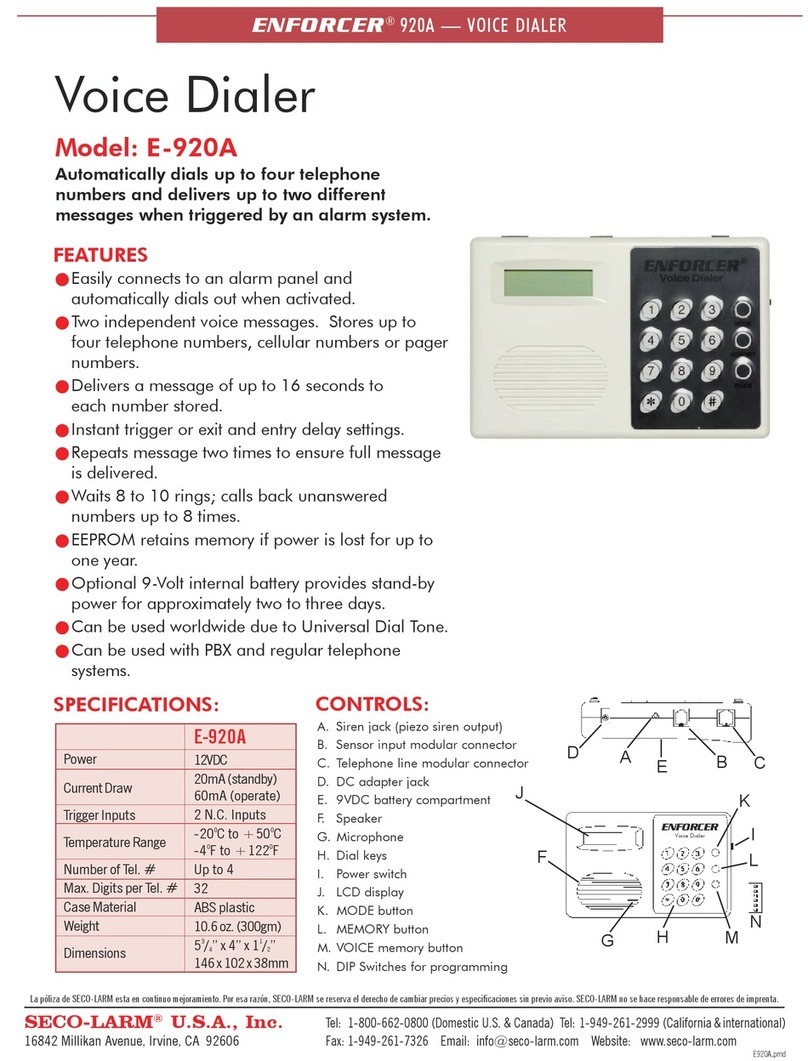 SECO-LARM Enforcer Voice Dialer E-920A User manual