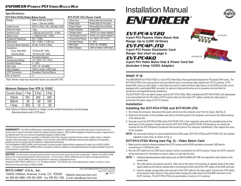 SECO-LARM Enforcer EVT-PC4-VT2Q installation manual