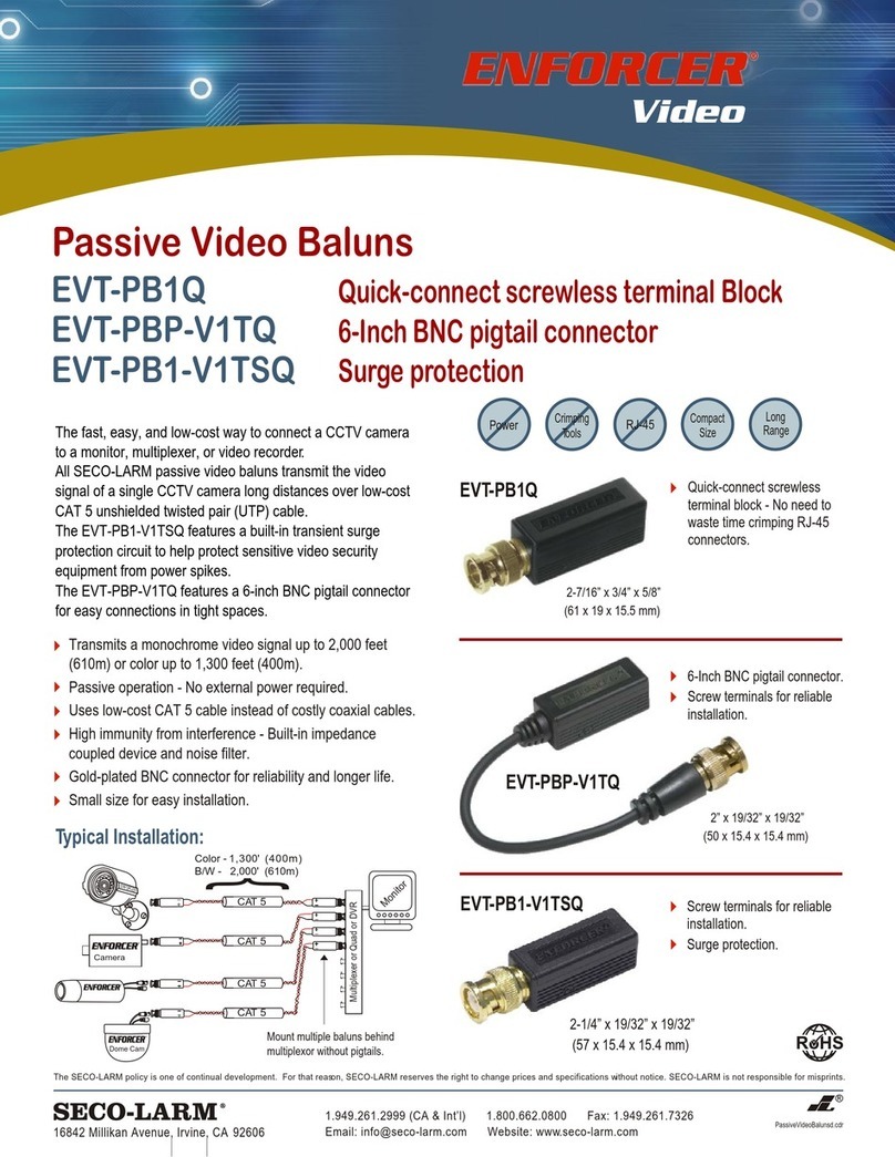SECO-LARM Enforcer EVT-PB1-V1TSQ Specification sheet