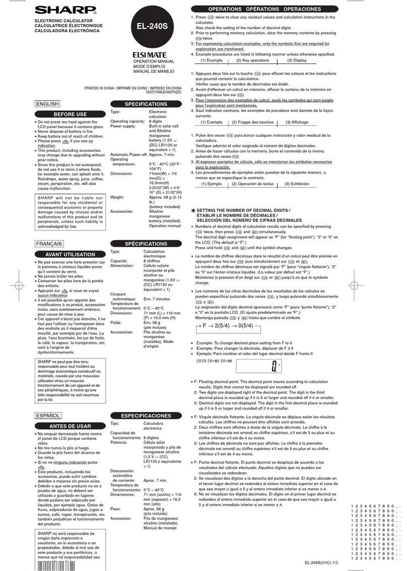 Sharp EL-240S Elsimate User manual