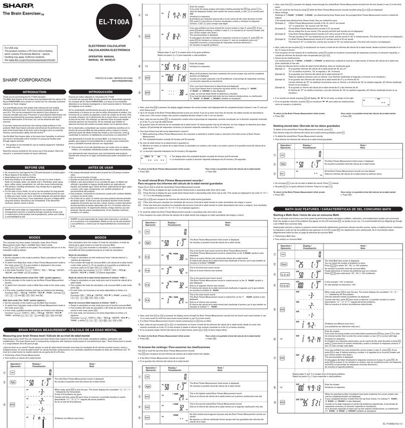 Sharp EL-T100A The Brain Exerciser User manual