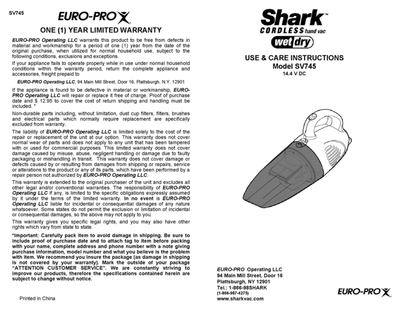 Shark SV745 Quick reference guide