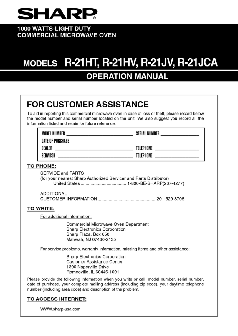 Sharp R21JCA - Commercial Microwave Oven User manual