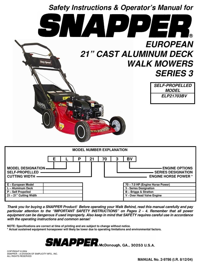 Snapper ELP21703BV (7800047) Operation and maintenance manual