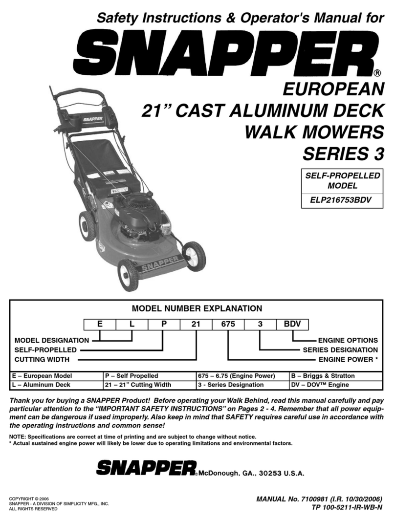 Snapper ELP216753BDV Operation and maintenance manual