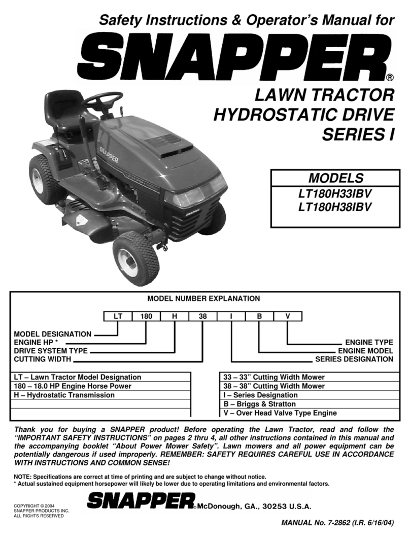 Snapper LT180H33 IBV Safety instructions & operator's manual