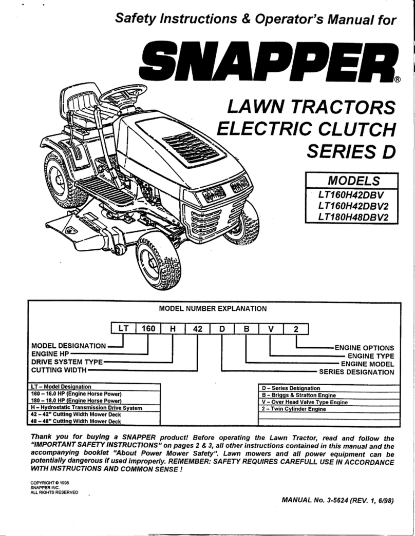 Snapper LT160H42dbv2 Safety instructions & operator's manual