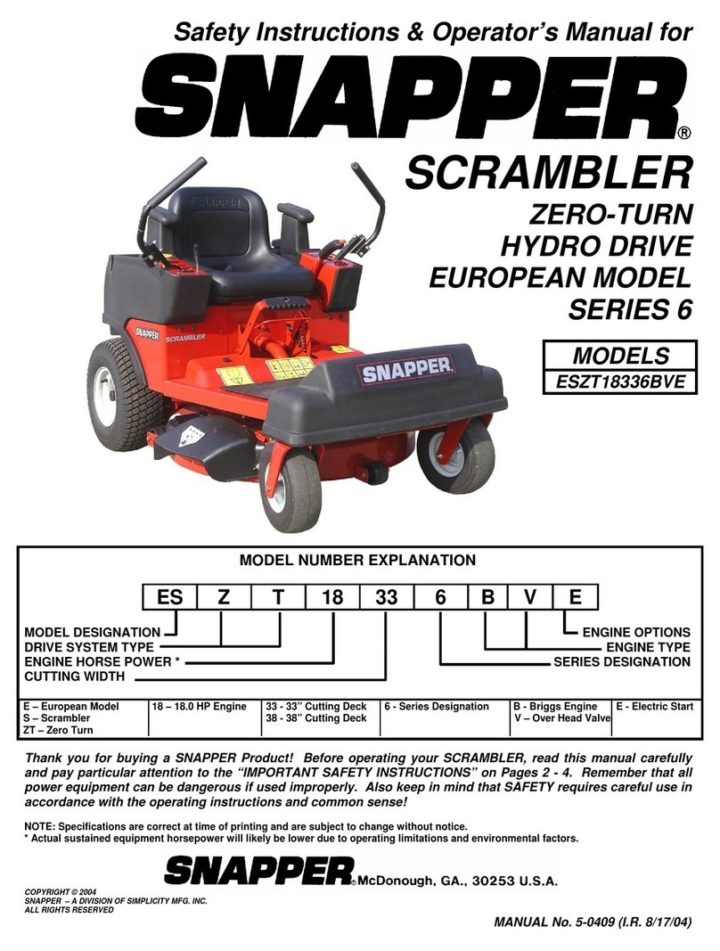 Snapper ESZT18336BVE Safety instructions & operator's manual Snapper ESZT18336BVE Safety instructions & operator's manual