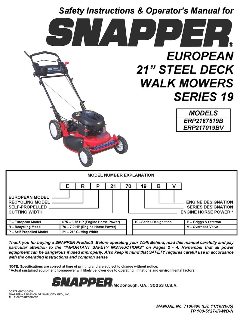 Snapper ERP217019BV Operation and maintenance manual