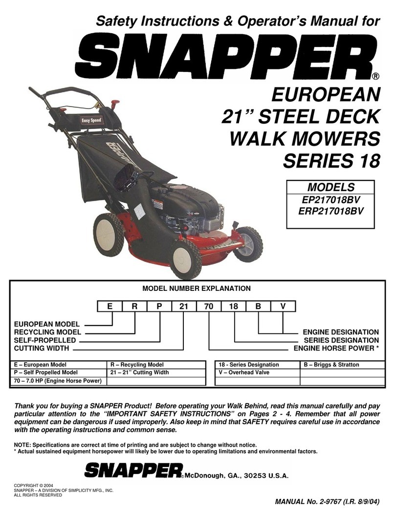 Snapper EP217018BV Operation and maintenance manual Snapper EP217018BV Operation and maintenance manual