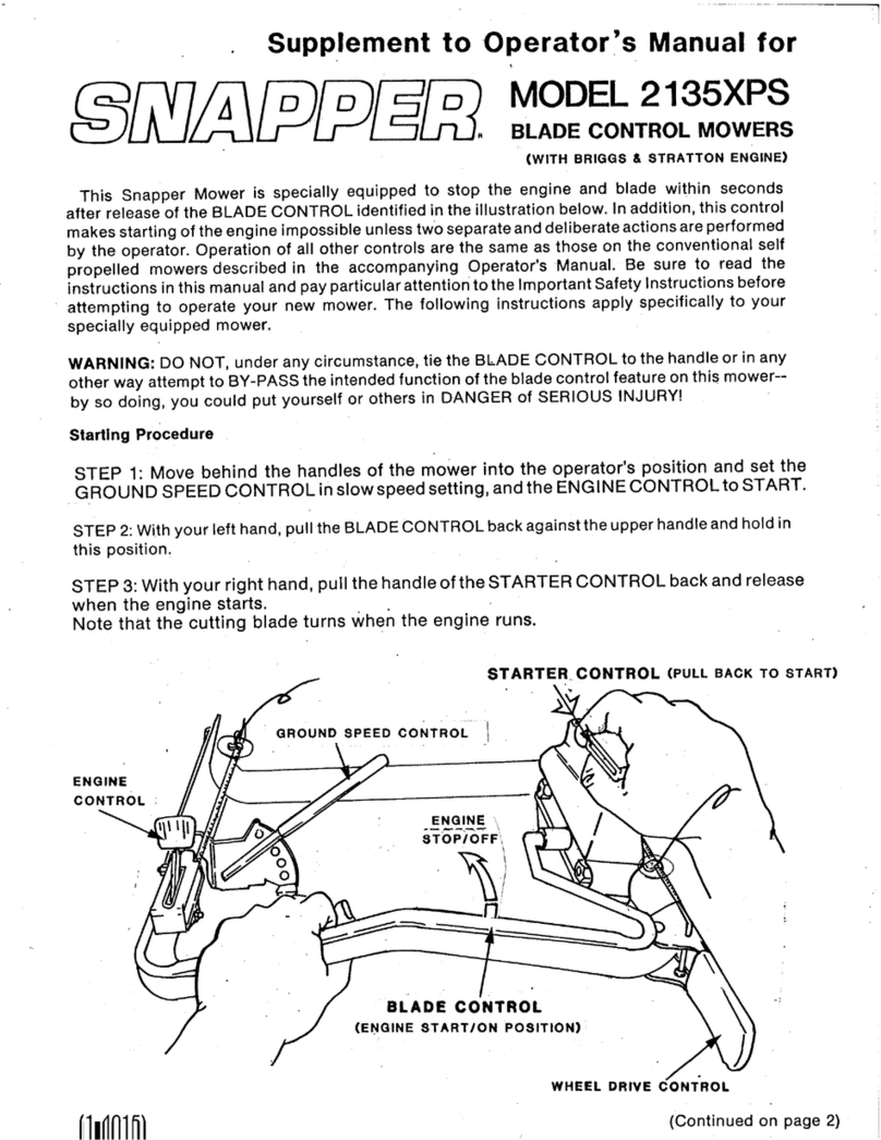 Snapper 2135XPS Operator's manual supplement