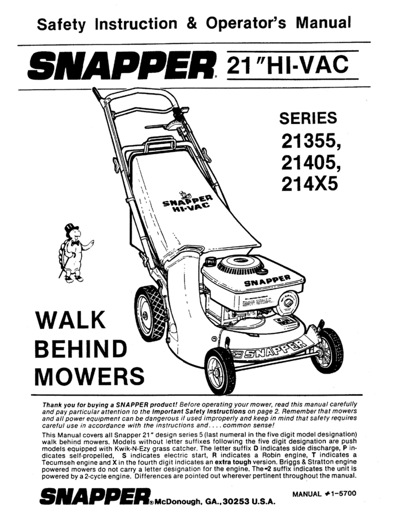 Snapper 21355 Series Operation and maintenance manual