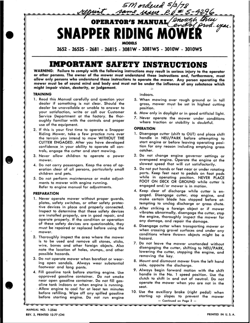 Snapper 2652 User manual