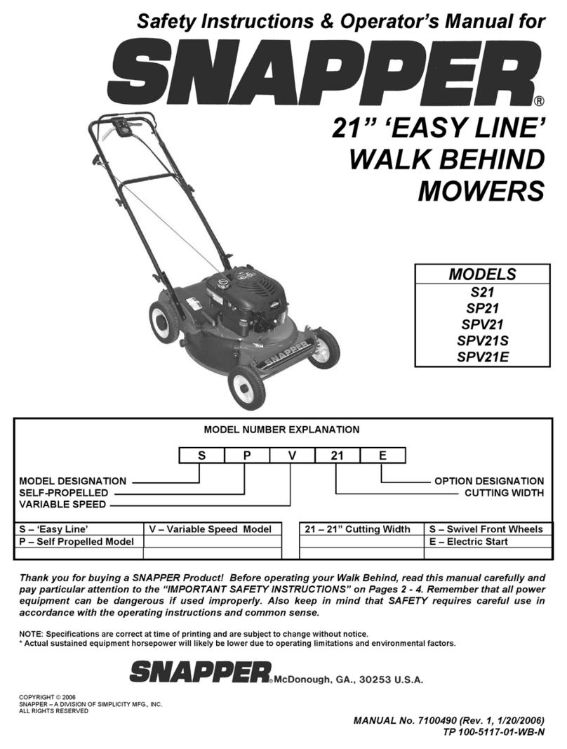 Snapper S21, SP21, SPV21, SPV21S, SPV2 Operation and maintenance manual