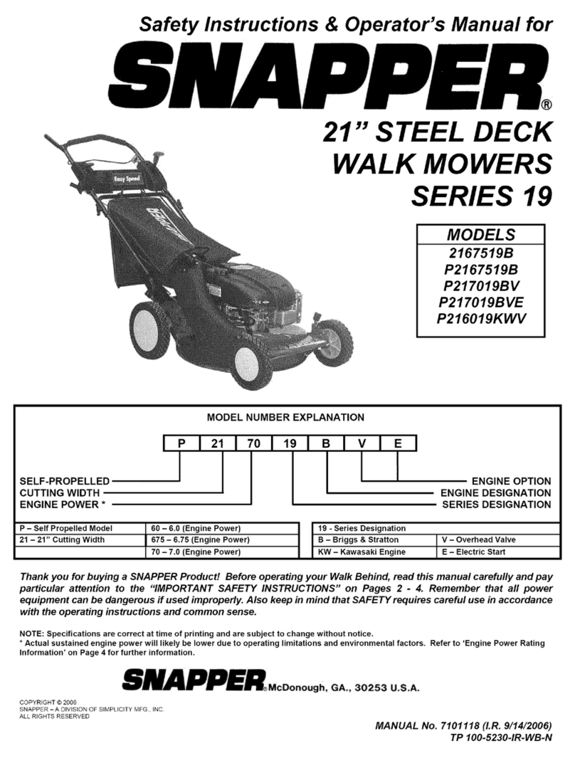 Snapper P216019KWV Safety instructions & operator's manual
