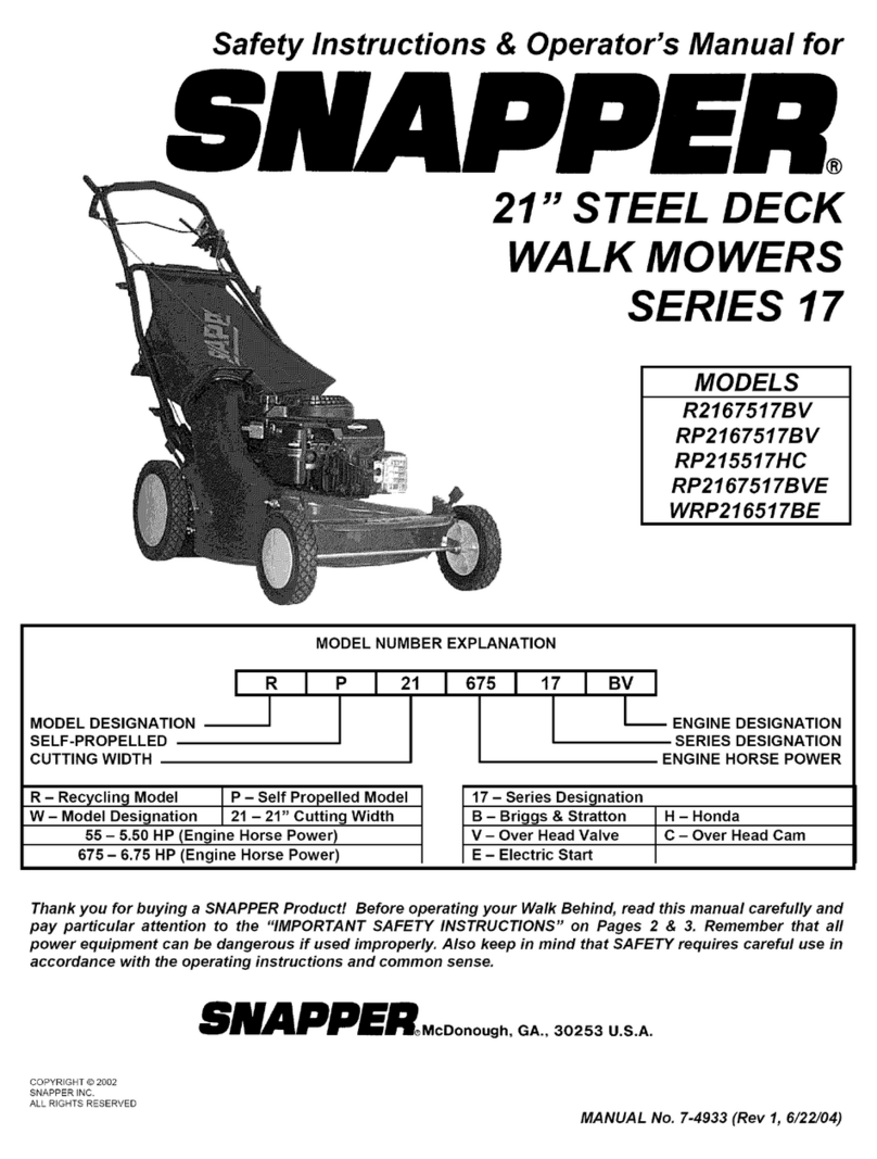Snapper R2167517BV, RP2167517BV, RP215517HC, RP2167517BVE,... Safety instructions & operator's manual Snapper R2167517BV, RP2167517BV, RP215517HC, RP2167517BVE,... Safety instructions & operator's manual