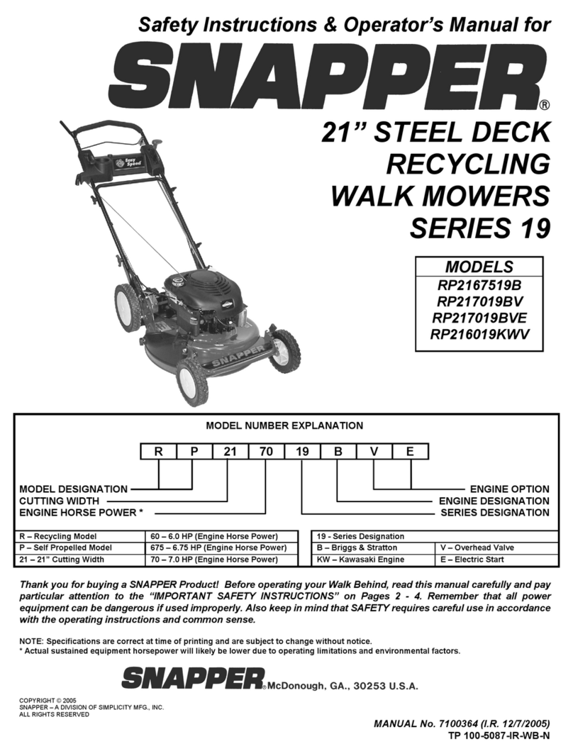 Snapper RP216019KWV (7800199)  operat Operation and maintenance manual