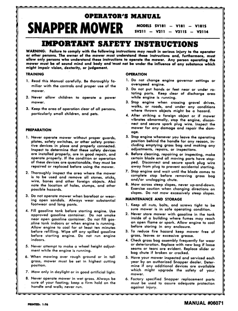 Snapper SV181 User manual