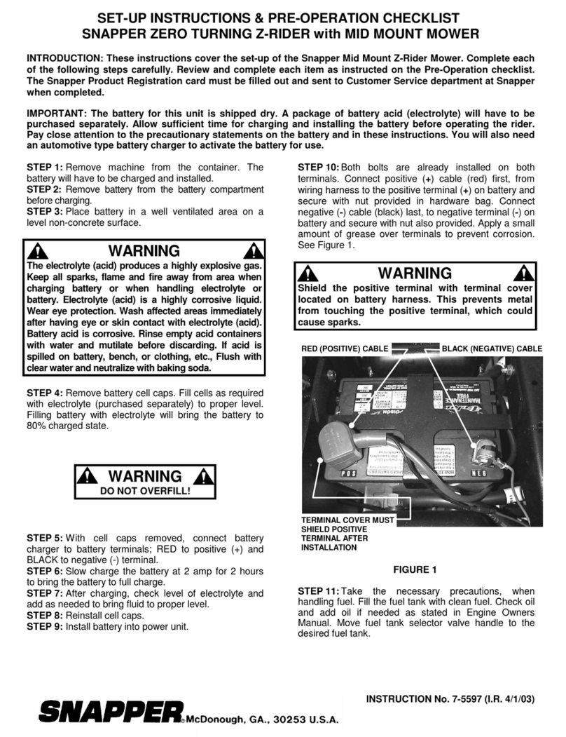 Snapper Z-rider Set-up instructions & pre-operation checklist