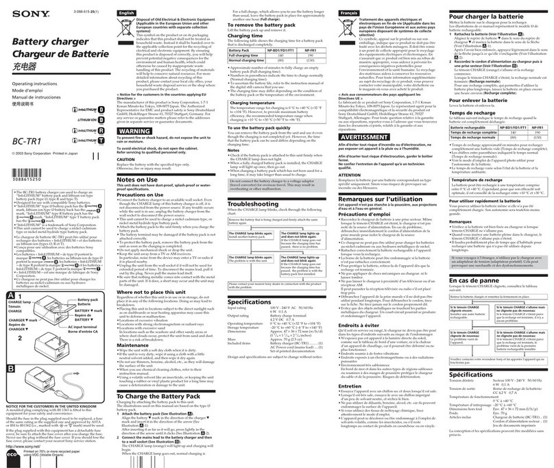 Sony BC-TR1 operating instructions