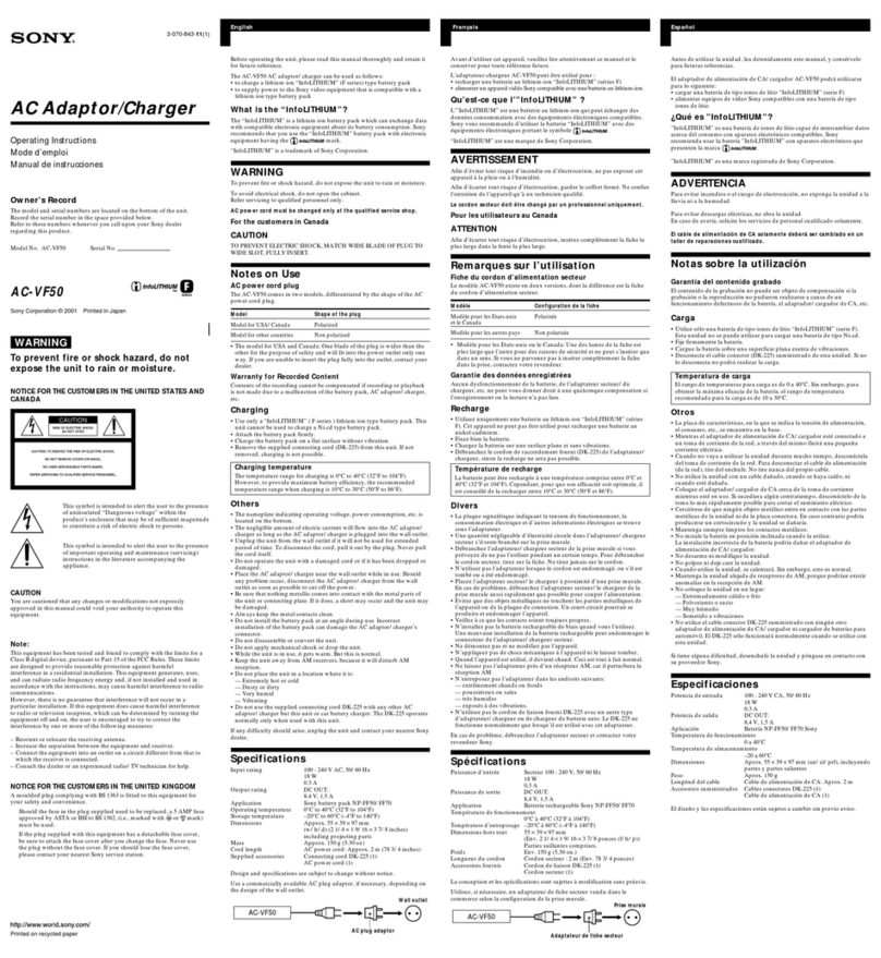 Sony AC VF50 operating instructions