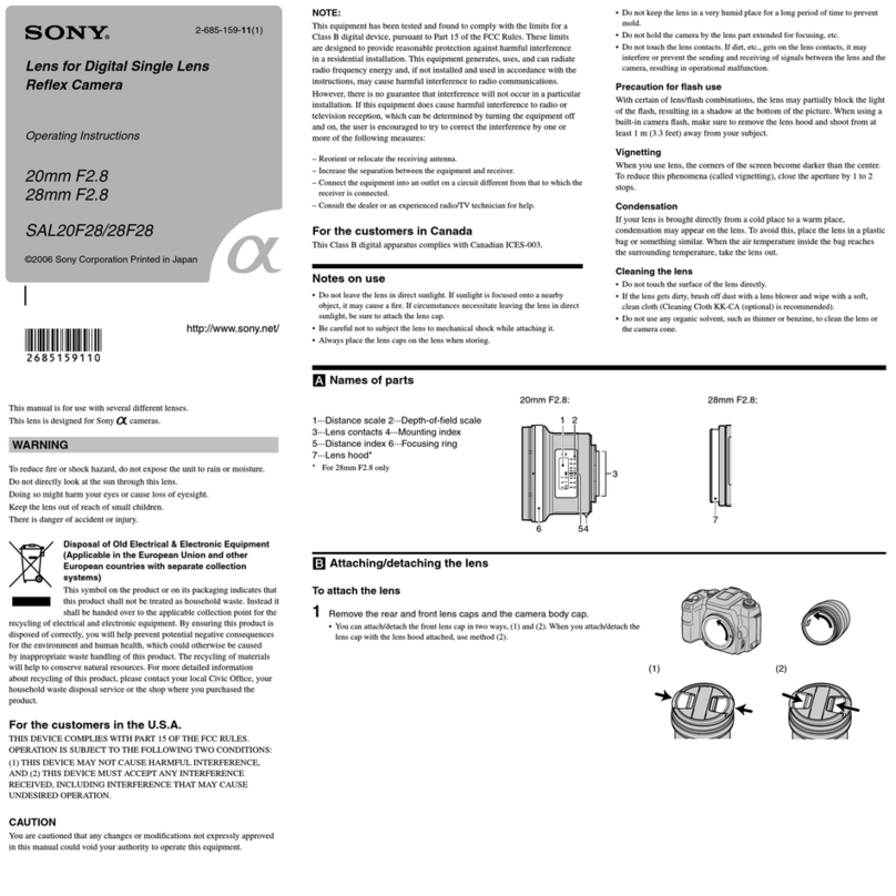 Sony SAL20F28 - Wide-angle Lens - 20 mm operating instructions