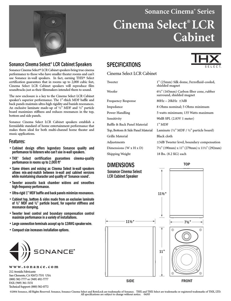 Sonance LCR Speaker Specification sheet