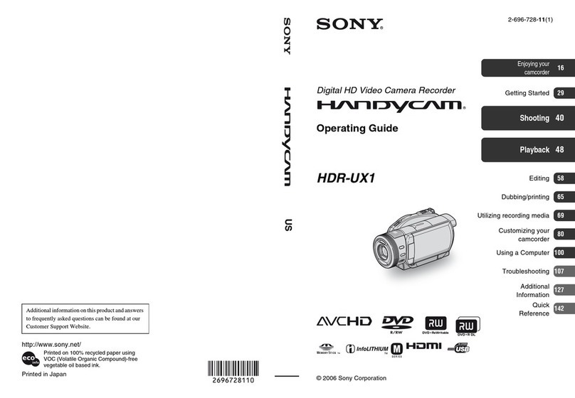 Sony HDR UX1 - AVCHD 4MP High-Definition DVD... User manual