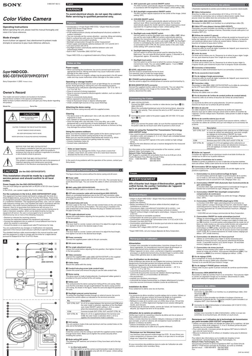 Sony Super HAD CCD SSC-CD73VP User manual
