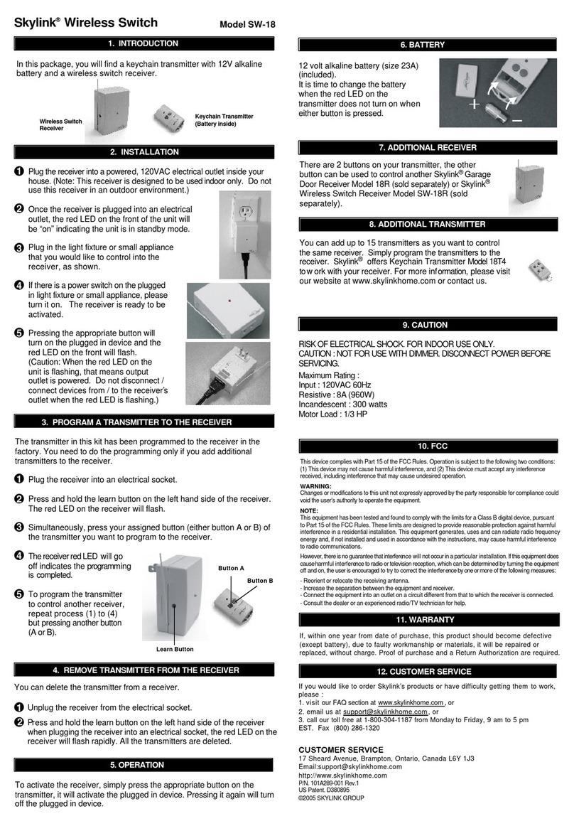 SkyLink WIRELESS SWITCH SW-18 User manual