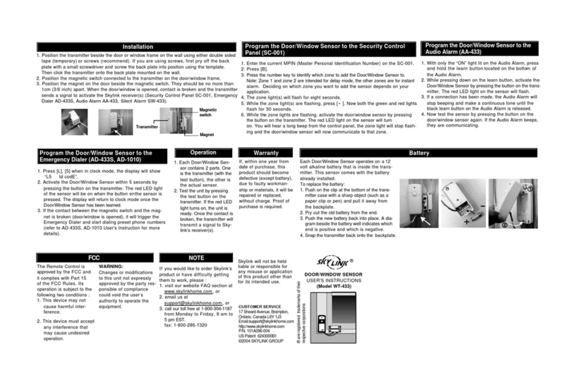 SkyLink WT-433 User instructions