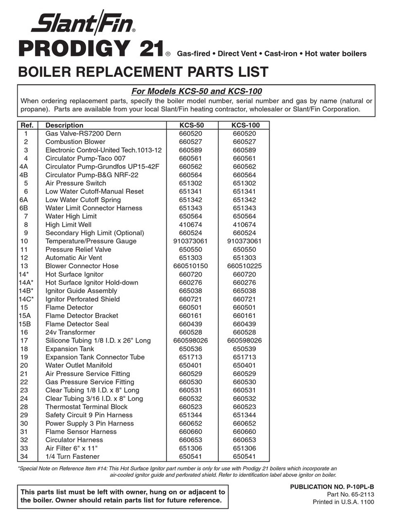 Slant/Fin VICTORY II VHS Series Replacement parts list