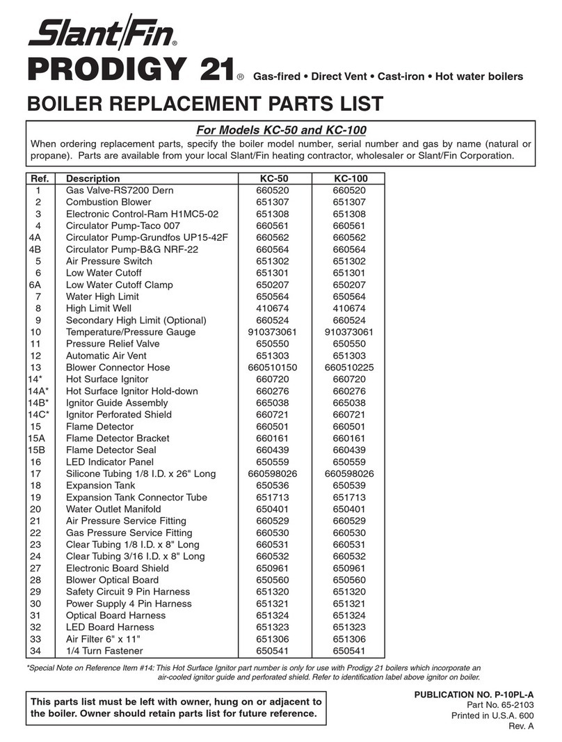 Slant/Fin VICTORY II VHS Series Replacement parts list