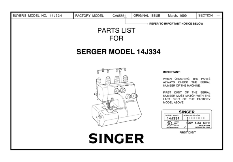 Singer Serger 14J334 parts list