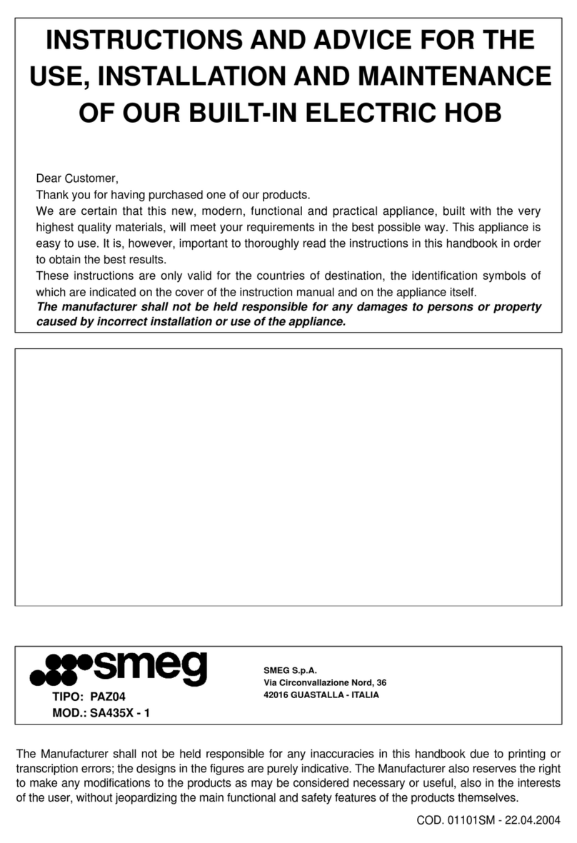 Smeg Built-in Electric Hob SA435X-1 Use, installation and maintenance instructions