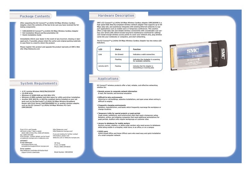 SMC Networks EZ Connect G SMC2835W Quick installation guide SMC Networks EZ Connect G SMC2835W Quick installation guide