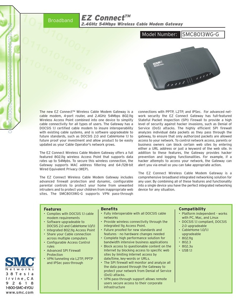SMC Networks EZ Connect 2.4GHz 54Mbps Wireless Cable Modem Gateway... User manual