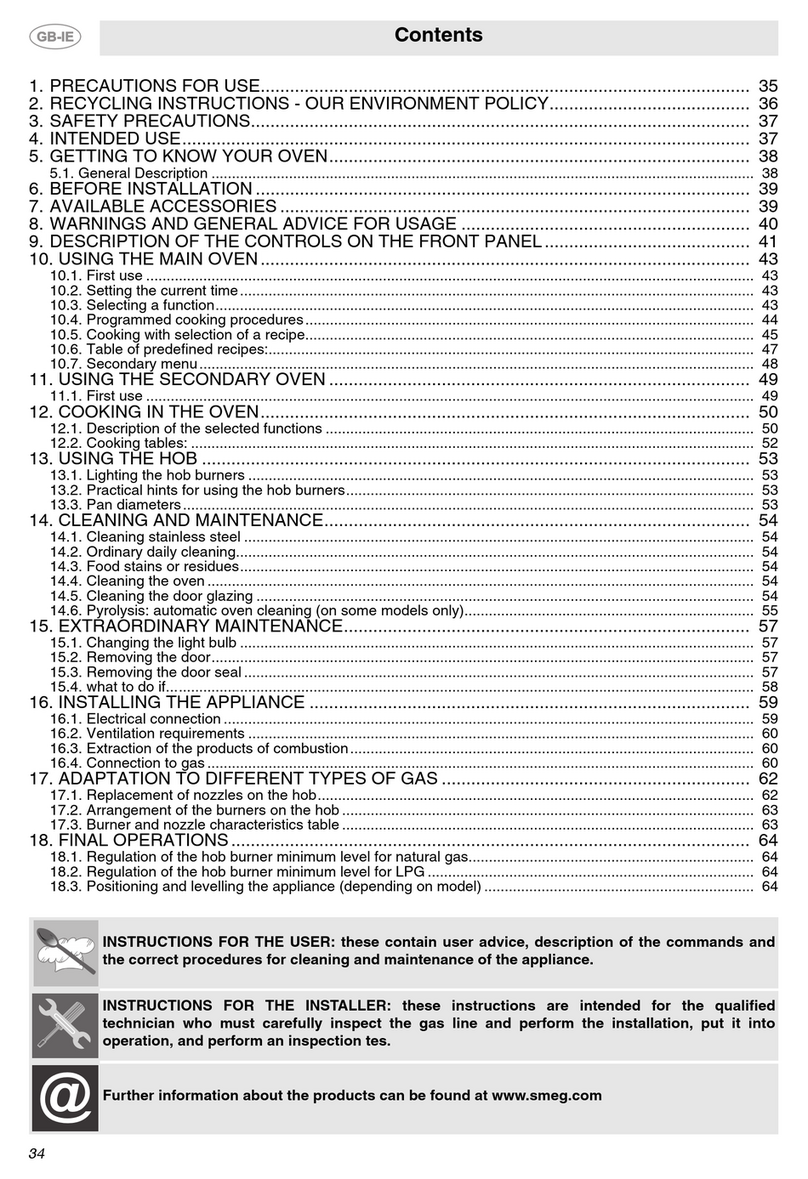Smeg CE92GPX Instructions for installation and use Smeg CE92GPX Instructions for installation and use
