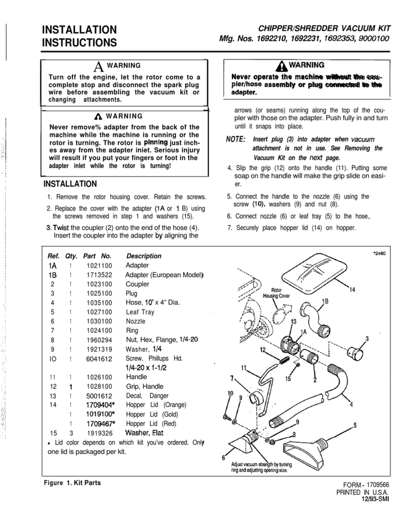 Snapper 1692210, 1692231, 1692353, 9000100 installation instructions