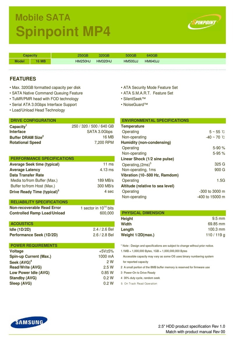 Samsung SPINPOINT MP4 HM250HJ Specifications