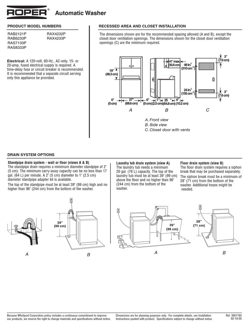 Roper RAB2121P Dimensions