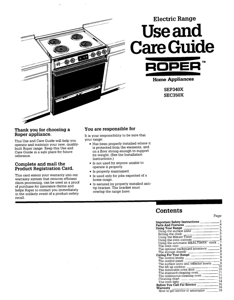 Roper SEC350X Use and care guide