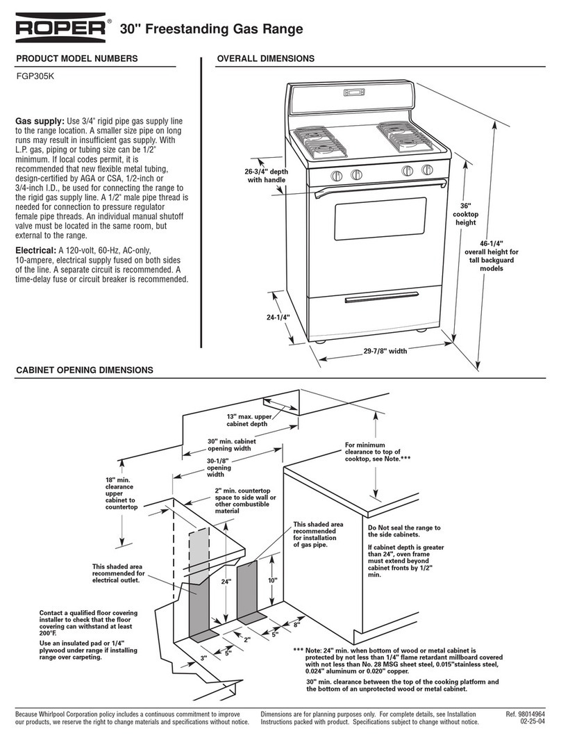Roper FGP305KW Dimensions Roper FGP305KW Dimensions