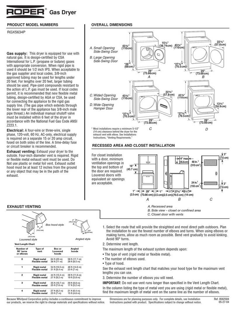 Roper RGX5634P Dimensions