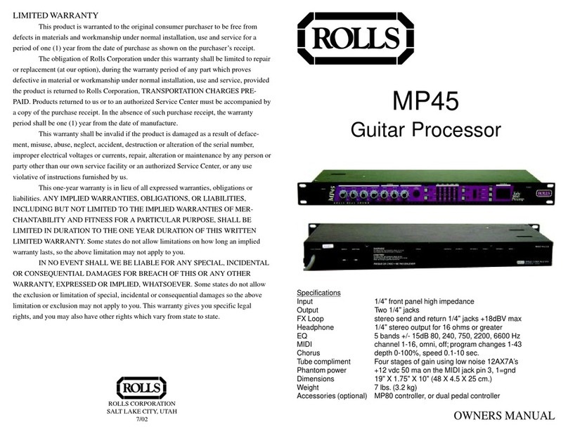 Rolls Guitar Processor MP45 owner's manual