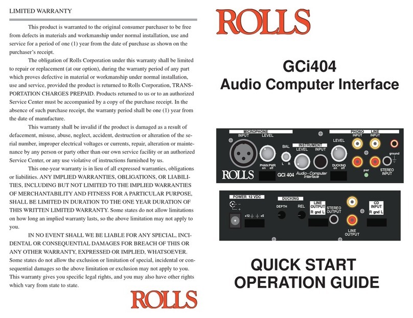 Rolls Audio Computer Interface GCi404 Quick start operation guide