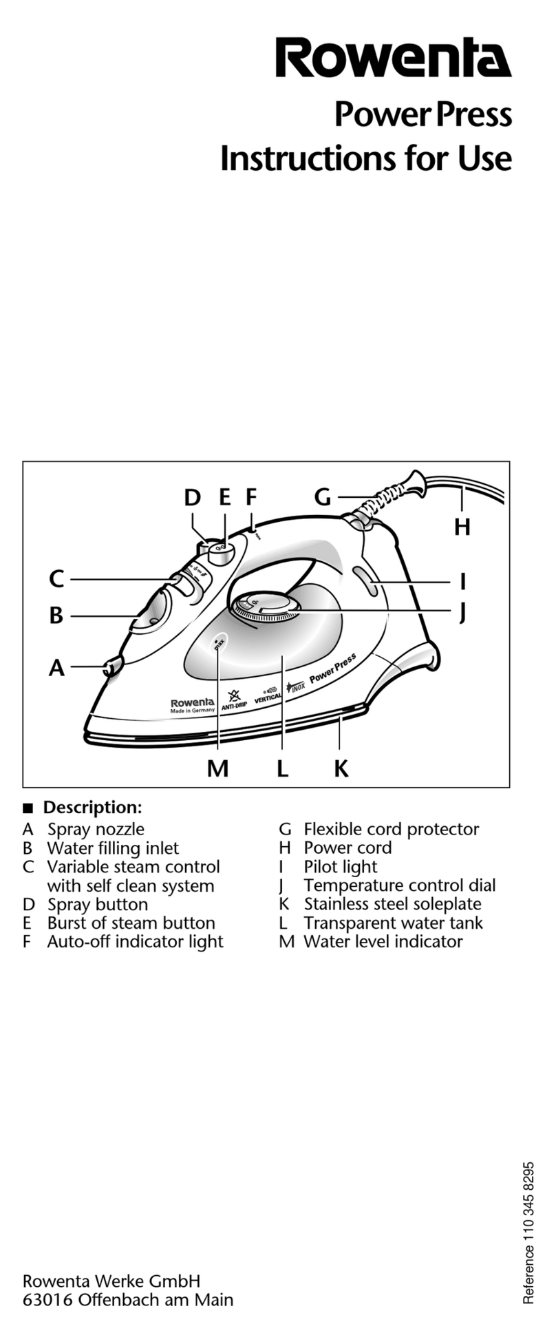 Rowenta Power Press User manual